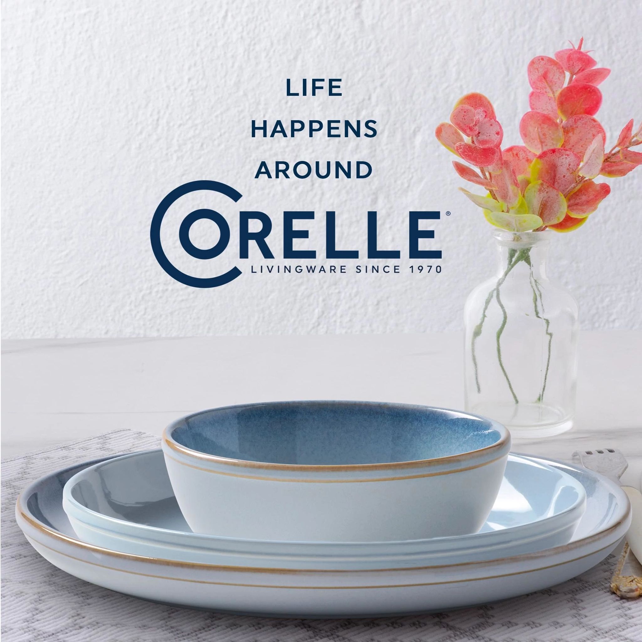 Corelle® Stoneware 16-piece Dinnerware Set, Service for 4, Nordic Blue