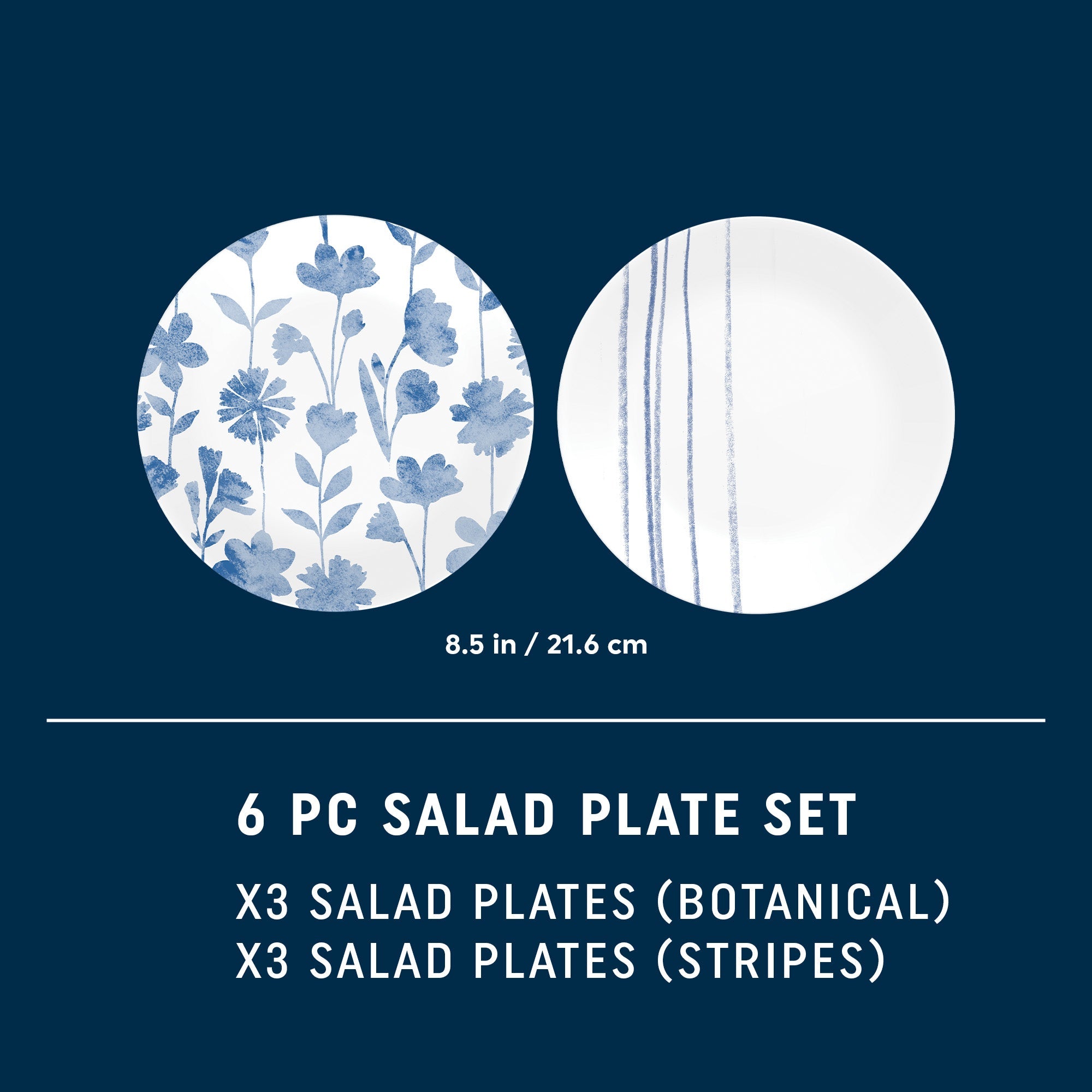 Corelle® Botanical Stripes 8.5" Salad Plates, 6 Pack